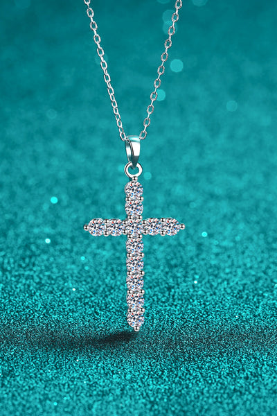 Adored Rhodium-Plated Pure Sterling Silver Cross Sparkala™ Necklace - DestGlow
