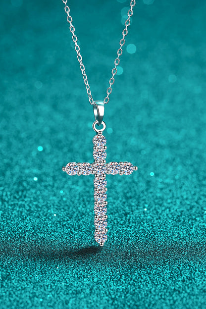 Adored Rhodium-Plated Pure Sterling Silver Cross Sparkala™ Necklace - DestGlow