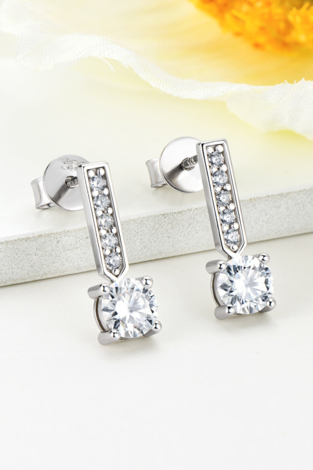 Sparkala™ and Zircon 925 Sterling Silver Drop Earrings (Platinum-Plated Fine Silver) - DestGlow