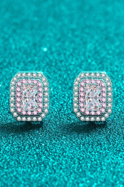 1 Carat Sparkala™ and Zircon Contrast Geometric Stud Earrings (Platinum-Plated Fine Silver)