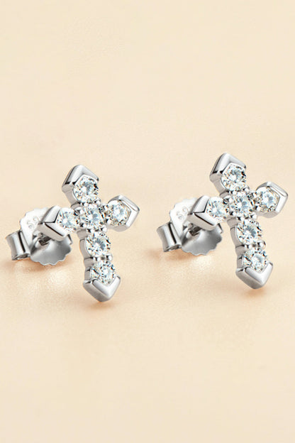 Sparkala™ Cross Stud Earrings (Platinum-Plated Fine Silver) - DestGlow