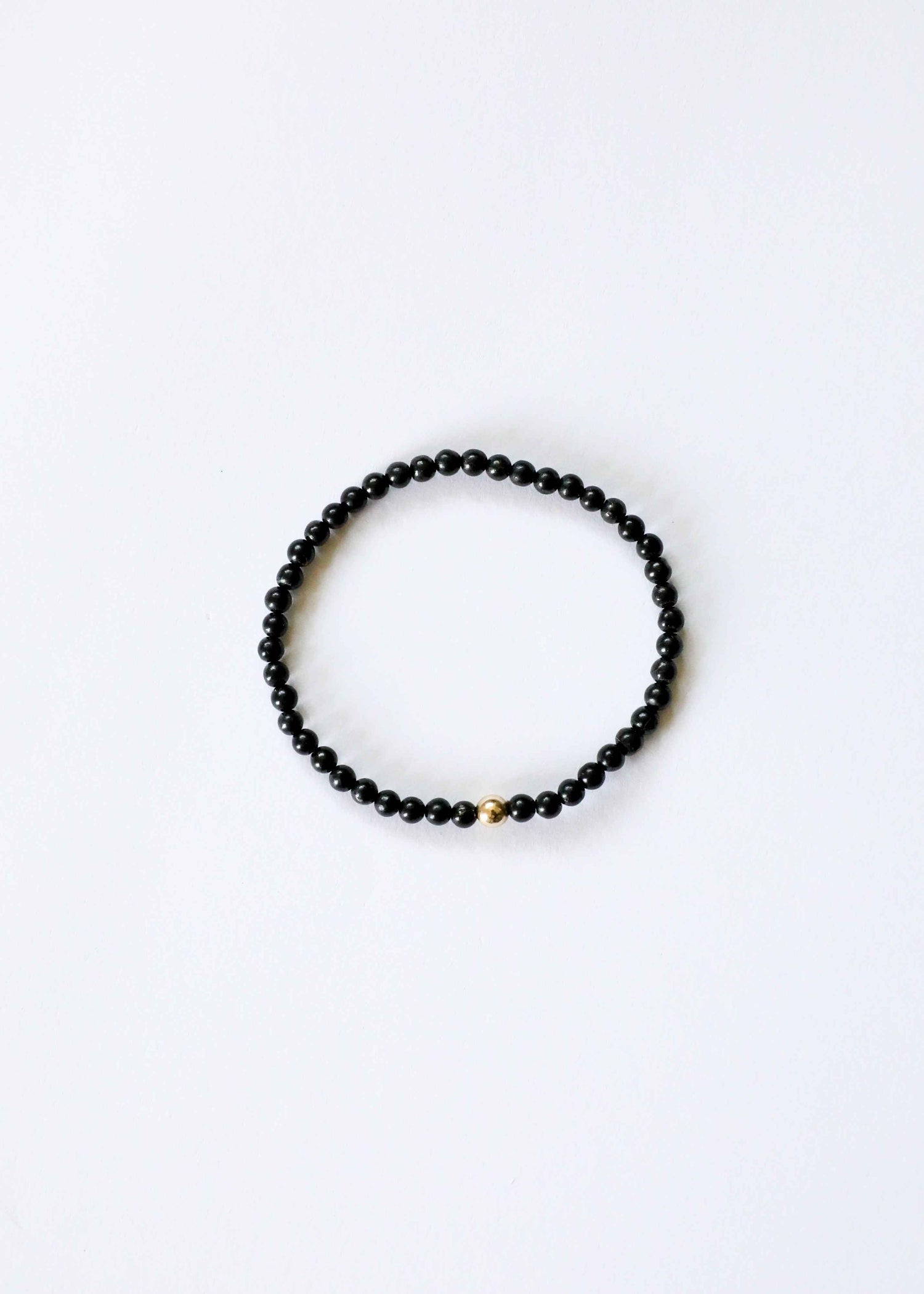 Dainty Shungite + 14K Gold Filled || Beaded Stretch Bracelet