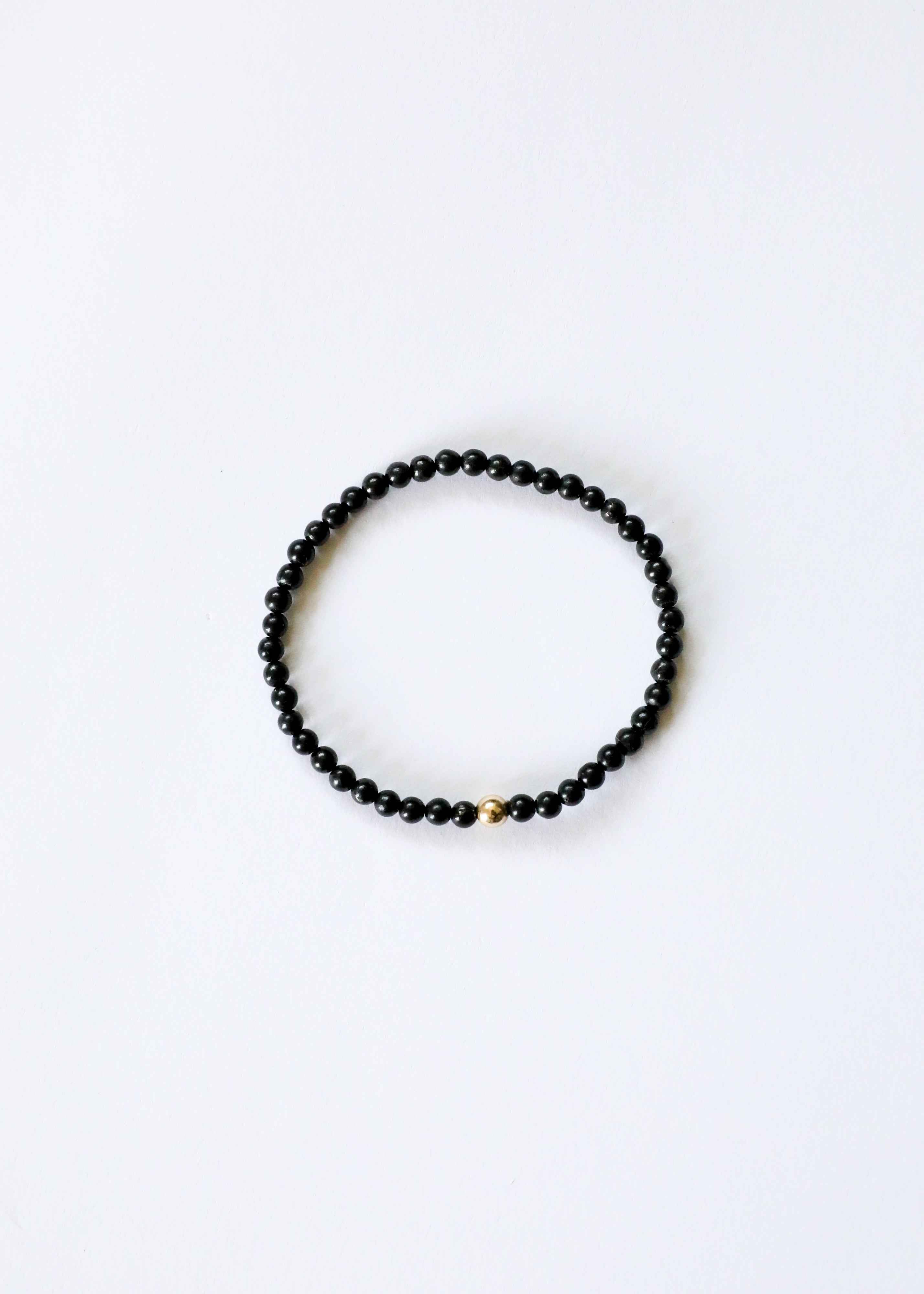 Dainty Shungite + 14K Gold Filled || Beaded Stretch Bracelet