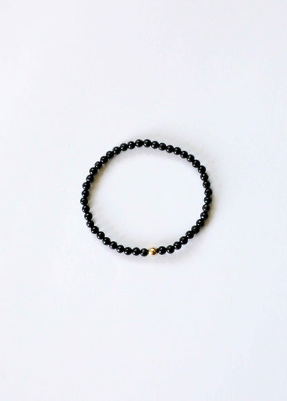 Dainty Shungite + 14K Gold Filled || Beaded Stretch Bracelet