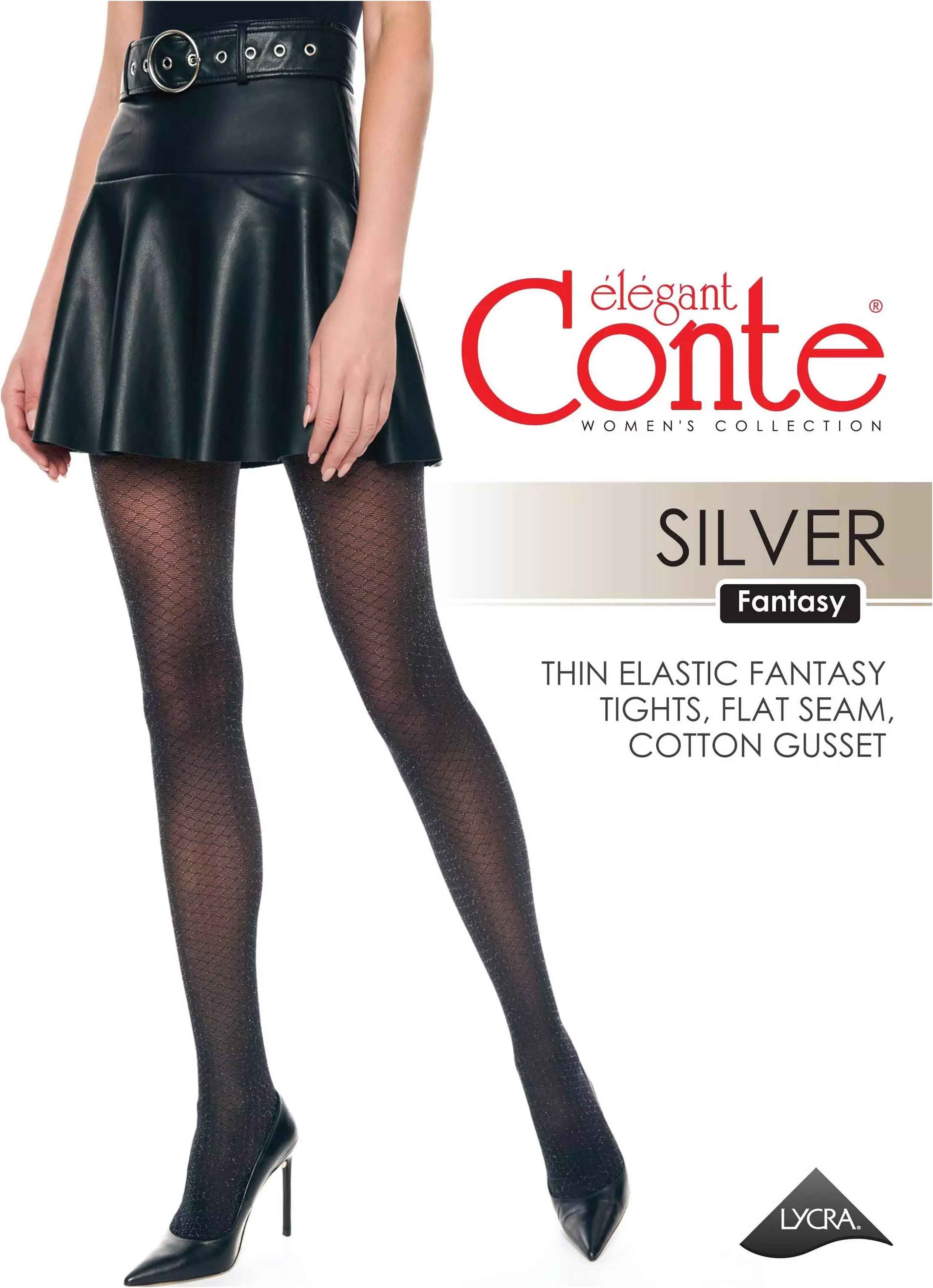 Fantasy Tights Conte Silver - Shining Openwork Honeycomb Pattern
