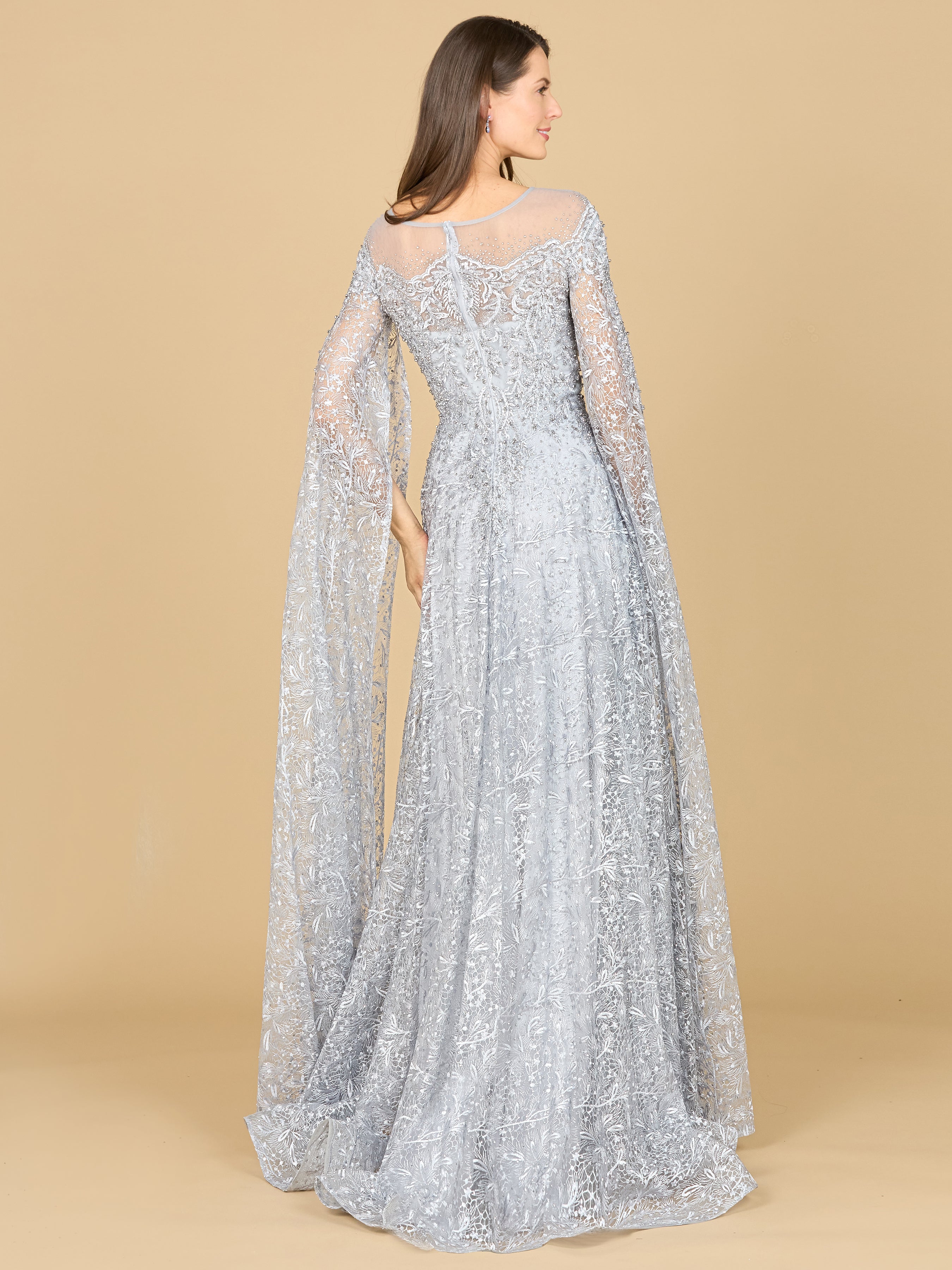 Lace Gown with Dramatic Cape Sleeves | Lara 29454 by Lara New York