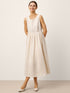 100% Linen Sleeveless Crew Neck Waist Pleated Maxi Dress SELENE by LINTICO