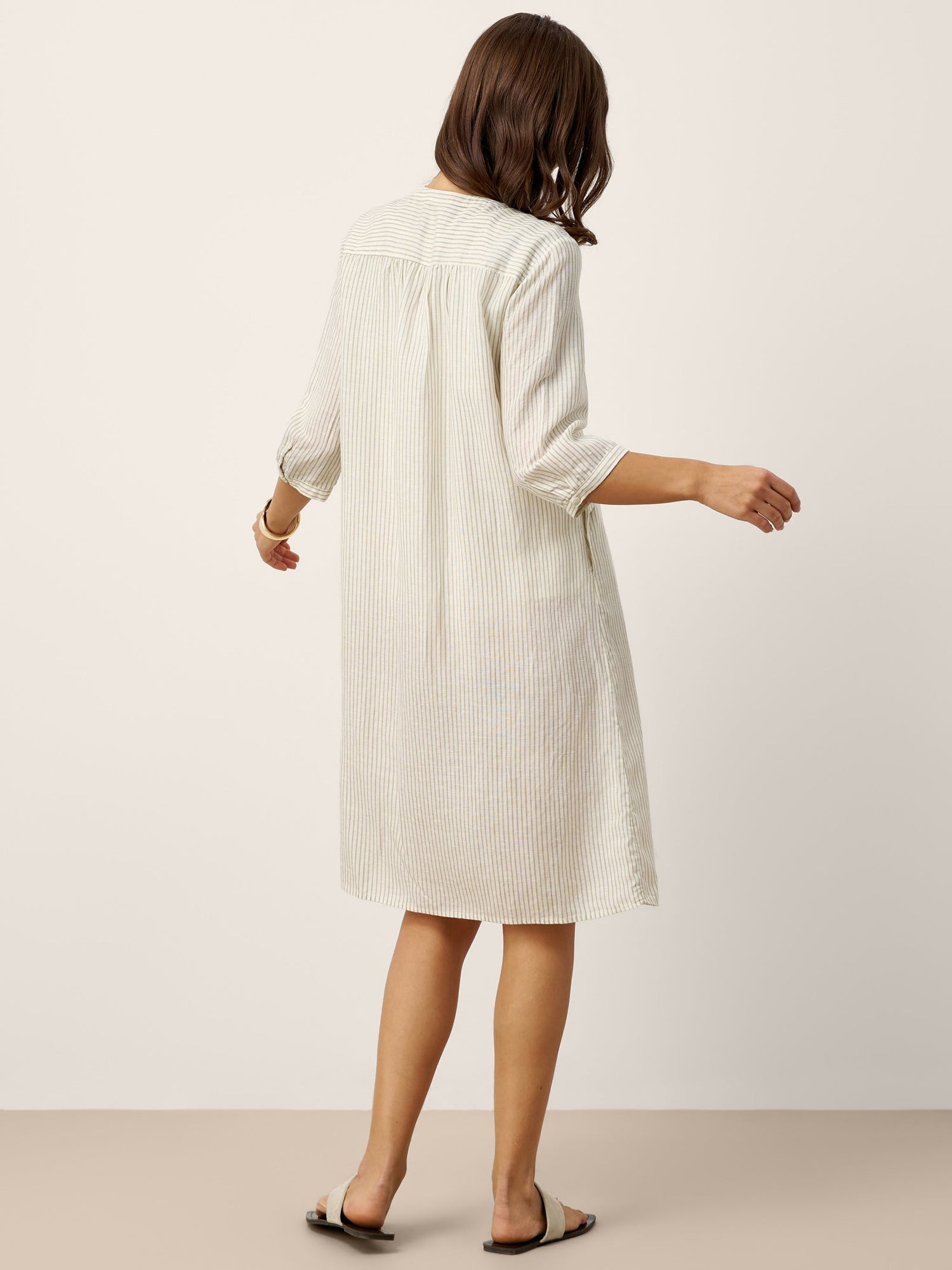 Linen-Lyocell Deconstructed Asymmetric Front Pleat Midi Dress EULALIE by LINTICO