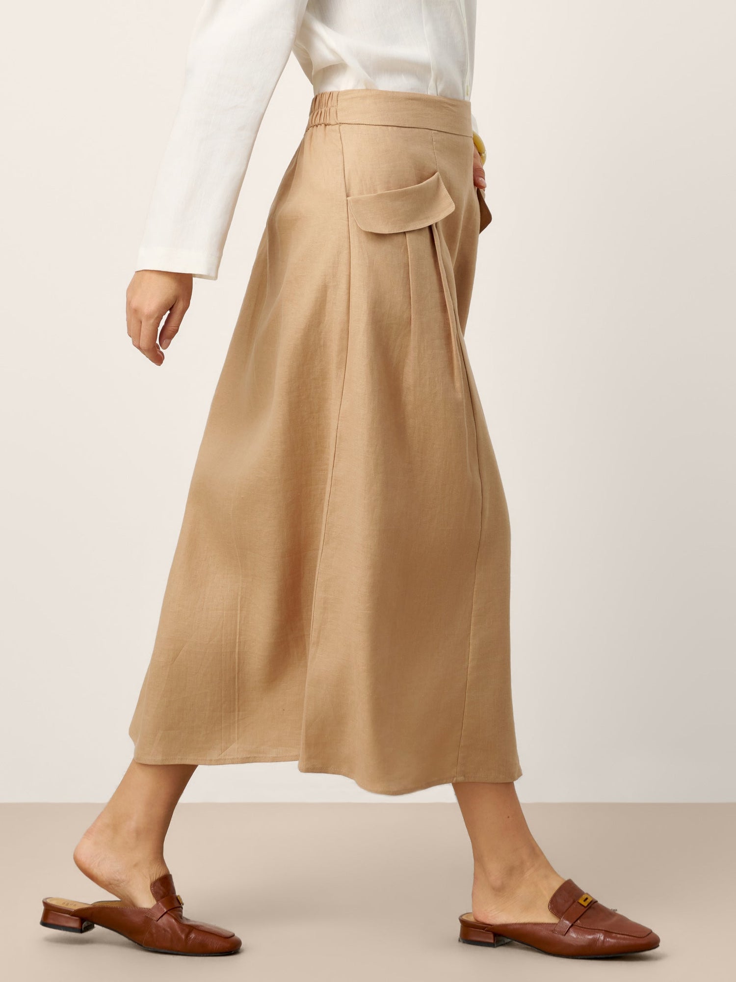 100% Linen Flap Pocket A-Line Skirt IANTHE by LINTICO