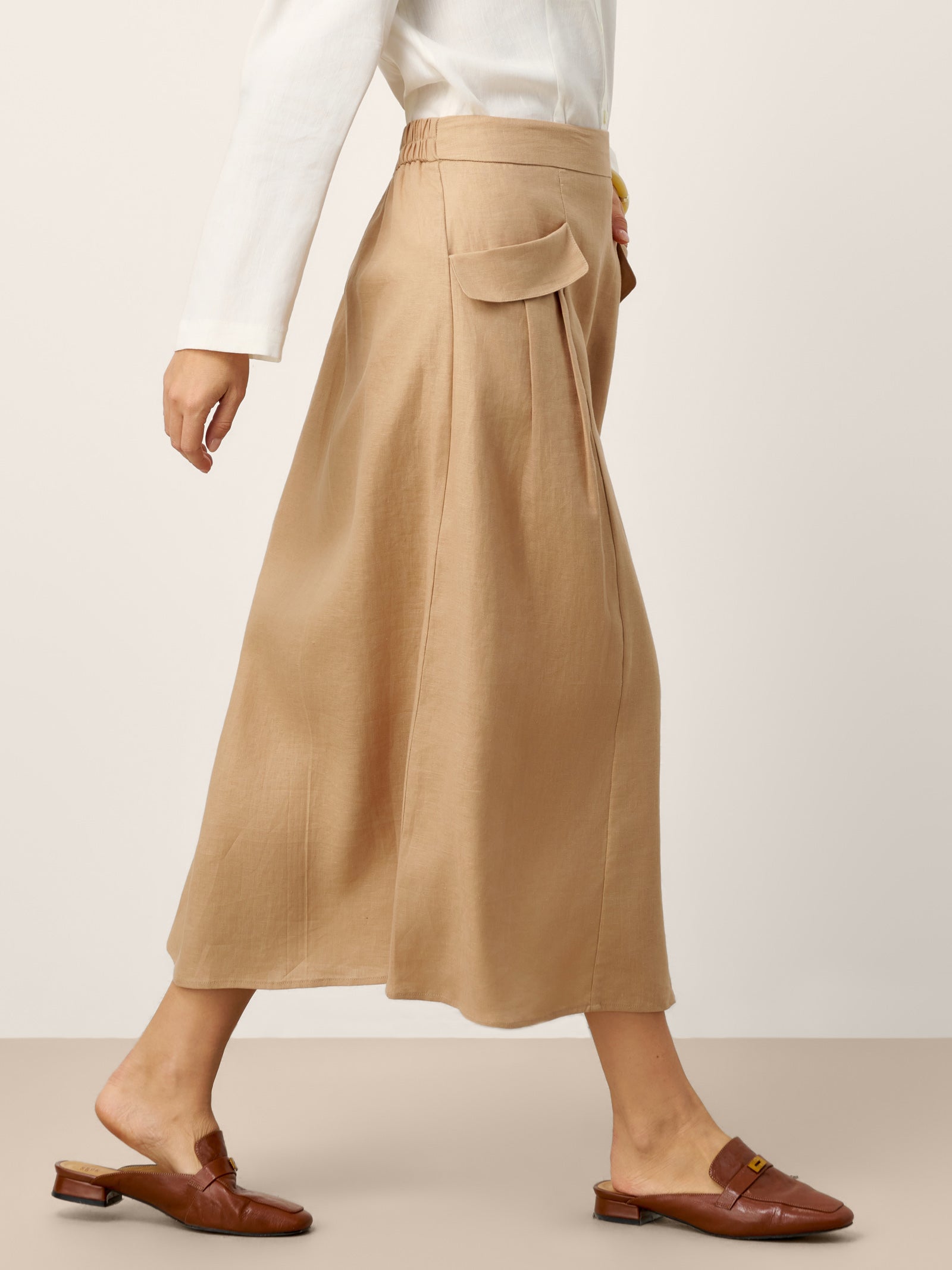 100% Linen Flap Pocket A-Line Skirt IANTHE by LINTICO
