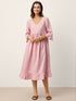 100% Linen V-Neck Ruffle Hem Midi Dress with Crochet Trim MARTHA by LINTICO