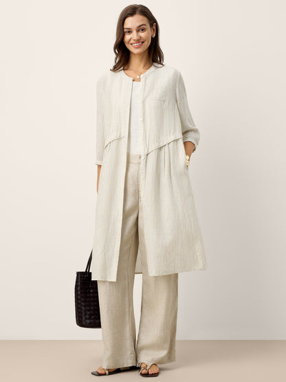 Linen-Lyocell Deconstructed Asymmetric Front Pleat Midi Dress EULALIE by LINTICO