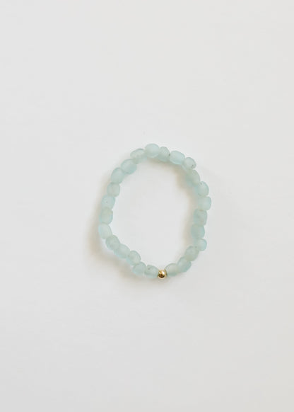 Blue Sea Glass + 14k Gold Filled or Sterling Silver || Stretch Bracelet by CanyonLeaf