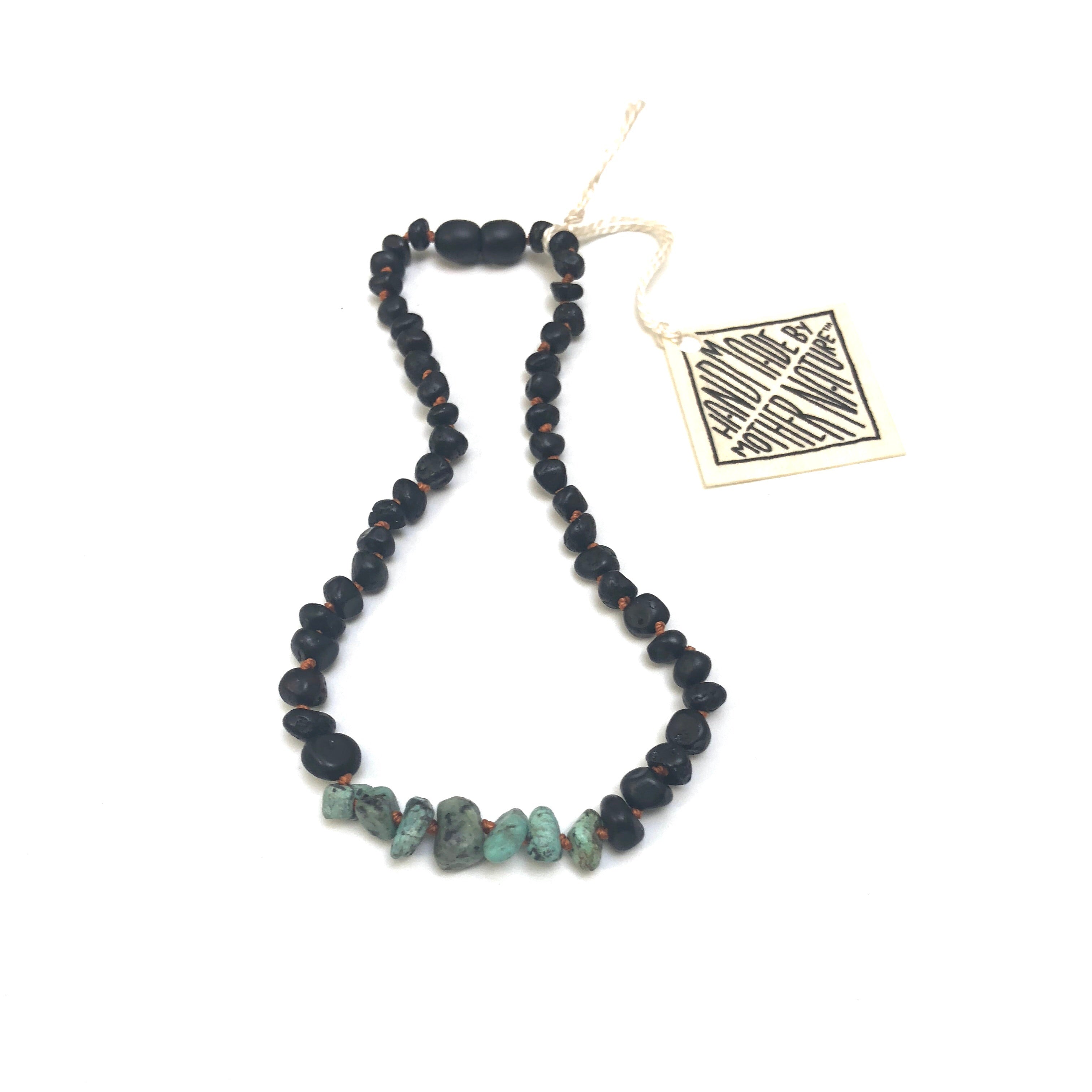Raw Black Baltic Amber + Raw Turquoise Jasper Necklace by CanyonLeaf