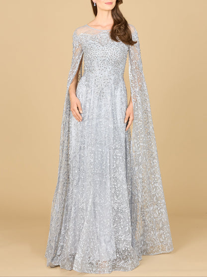 Lace Gown with Dramatic Cape Sleeves | Lara 29454 by Lara New York