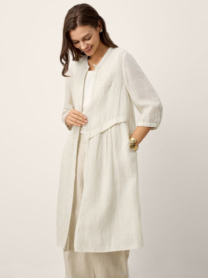 Linen-Lyocell Deconstructed Asymmetric Front Pleat Midi Dress EULALIE by LINTICO