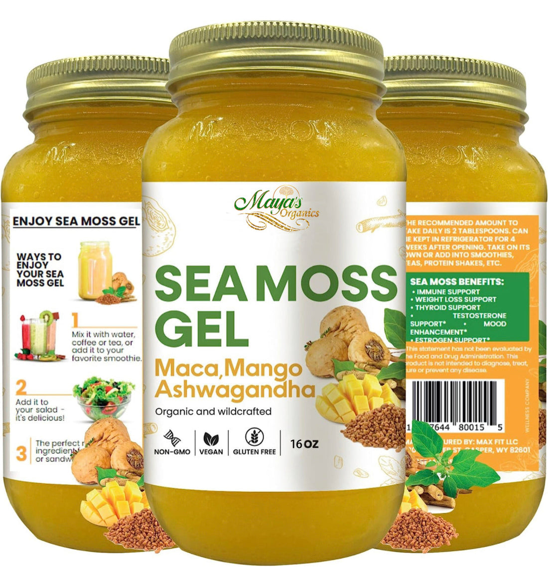 Maca, Mango &amp; Ashwagandha Sea Moss Gel – 16oz | Organic Wildcrafted Irish Seaweed Superfood by Seamoss depot