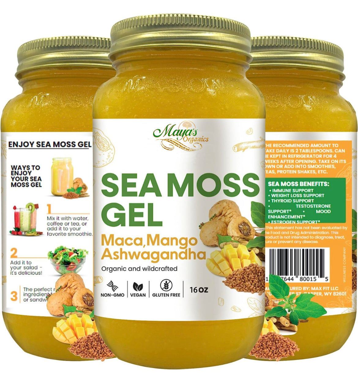 Maca, Mango &amp; Ashwagandha Sea Moss Gel – 16oz | Organic Wildcrafted Irish Seaweed Superfood by Seamoss depot