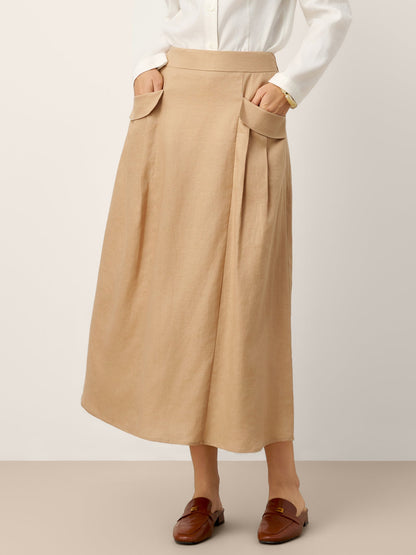 100% Linen Flap Pocket A-Line Skirt IANTHE by LINTICO