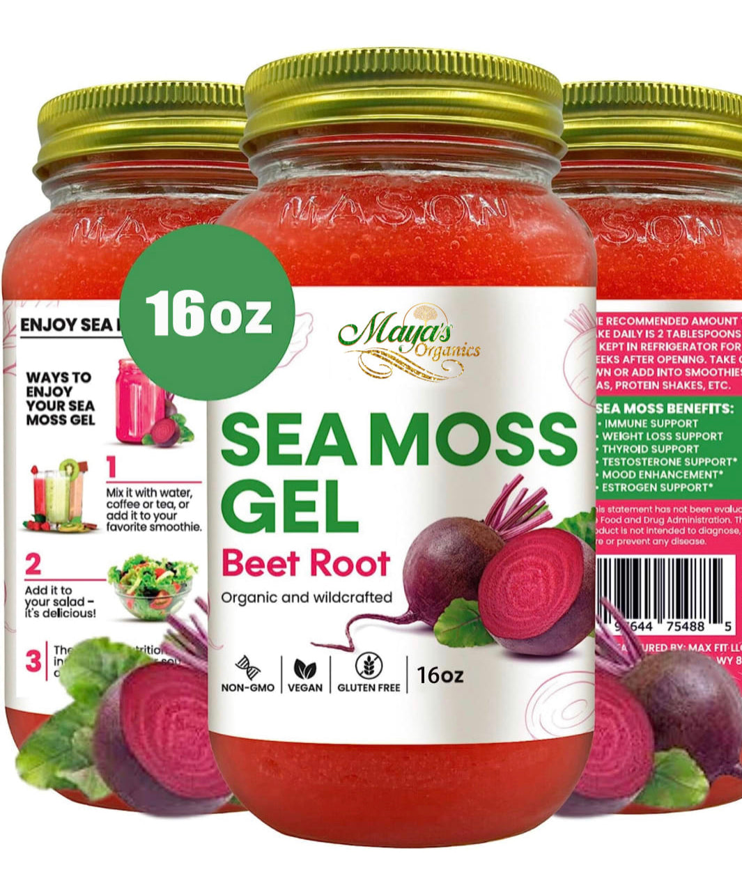 Beetroot Sea Moss Gel – 16oz | Organic Wildcrafted Irish Sea Moss with Beets by Seamoss depot