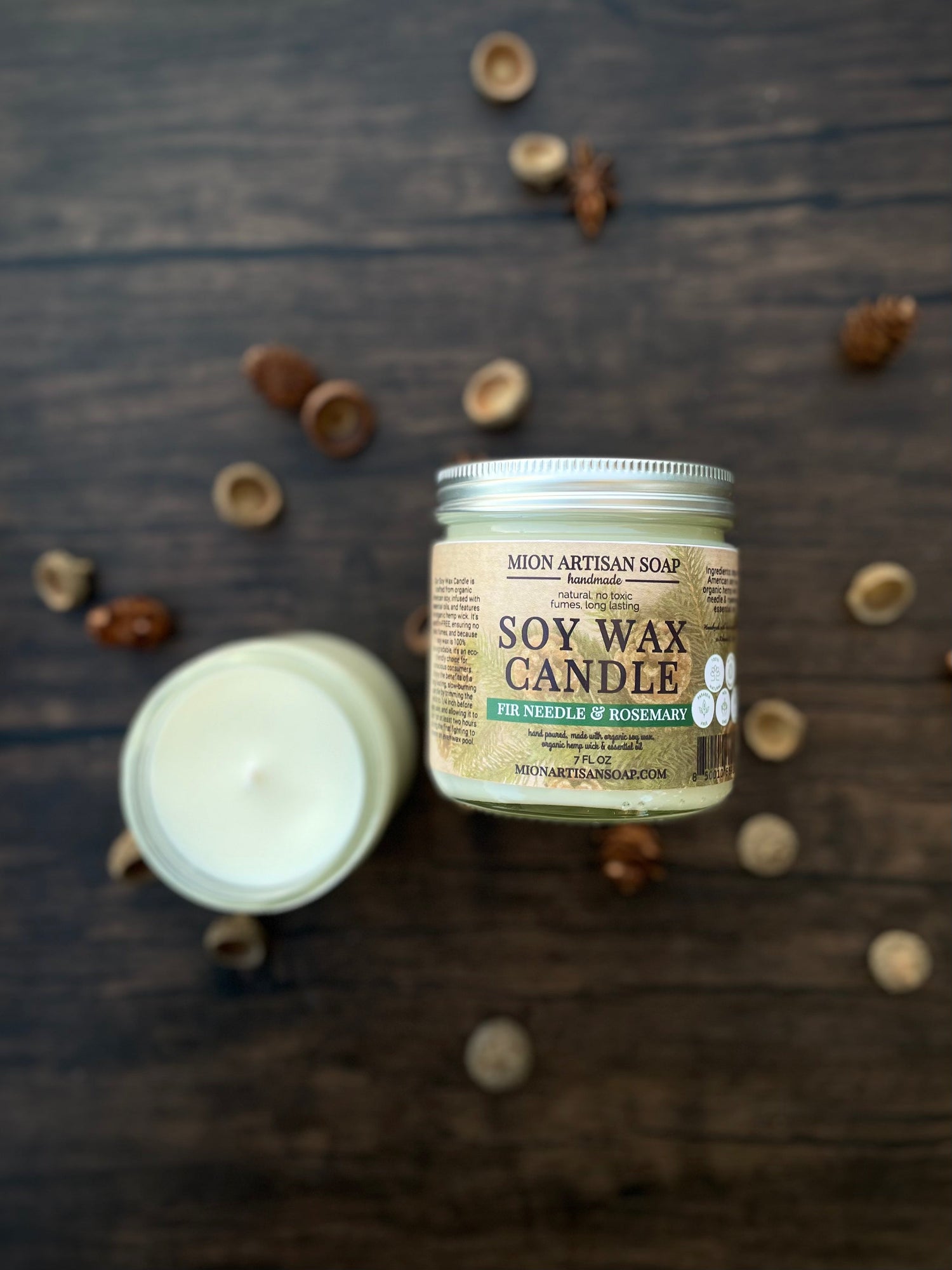 Fir Needle &amp; Rosemary Soy Wax Candle | Long Lasting | 100% Natural by MION Artisan Soap Co.