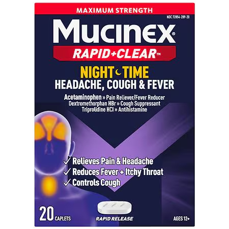 Mucinex Rapid+Clear Nighttime Headache Cough &amp; Fever, Max Strength Rapid Release by Pasteur Pharmacy