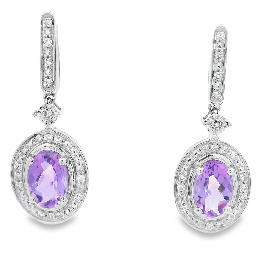 .93ct Amethyst Diamond Dangle Earrings 10KT White Gold by Bids.com