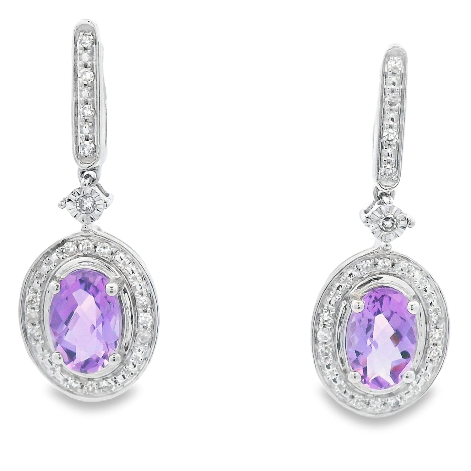 .93ct Amethyst Diamond Dangle Earrings 10KT White Gold by Bids.com