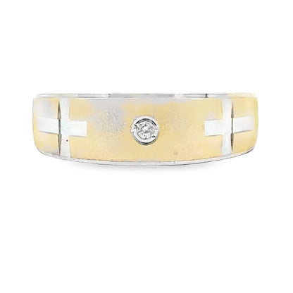 .02ct Mens Ring Wedding Band Sterling Silver 14KT Gold by Bids.com