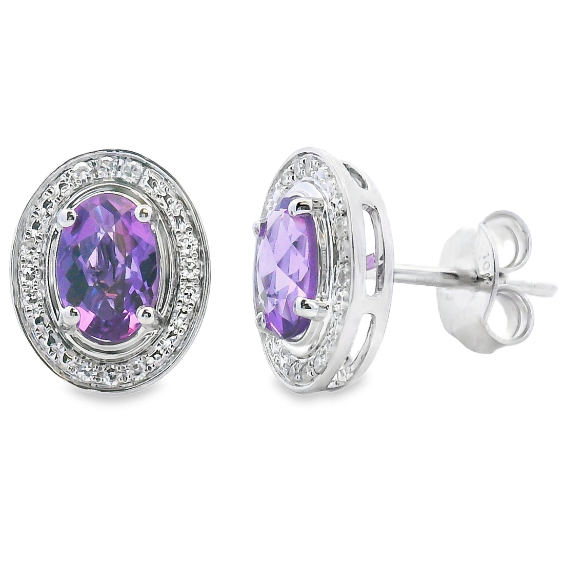 Natural .88ct Amethyst Diamond Earrings 10KT White Gold by Bids.com