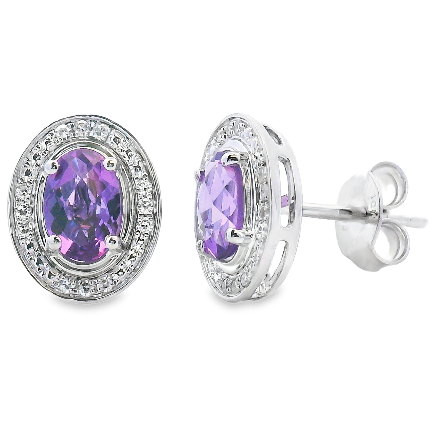 Natural .88ct Amethyst Diamond Earrings 10KT White Gold by Bids.com