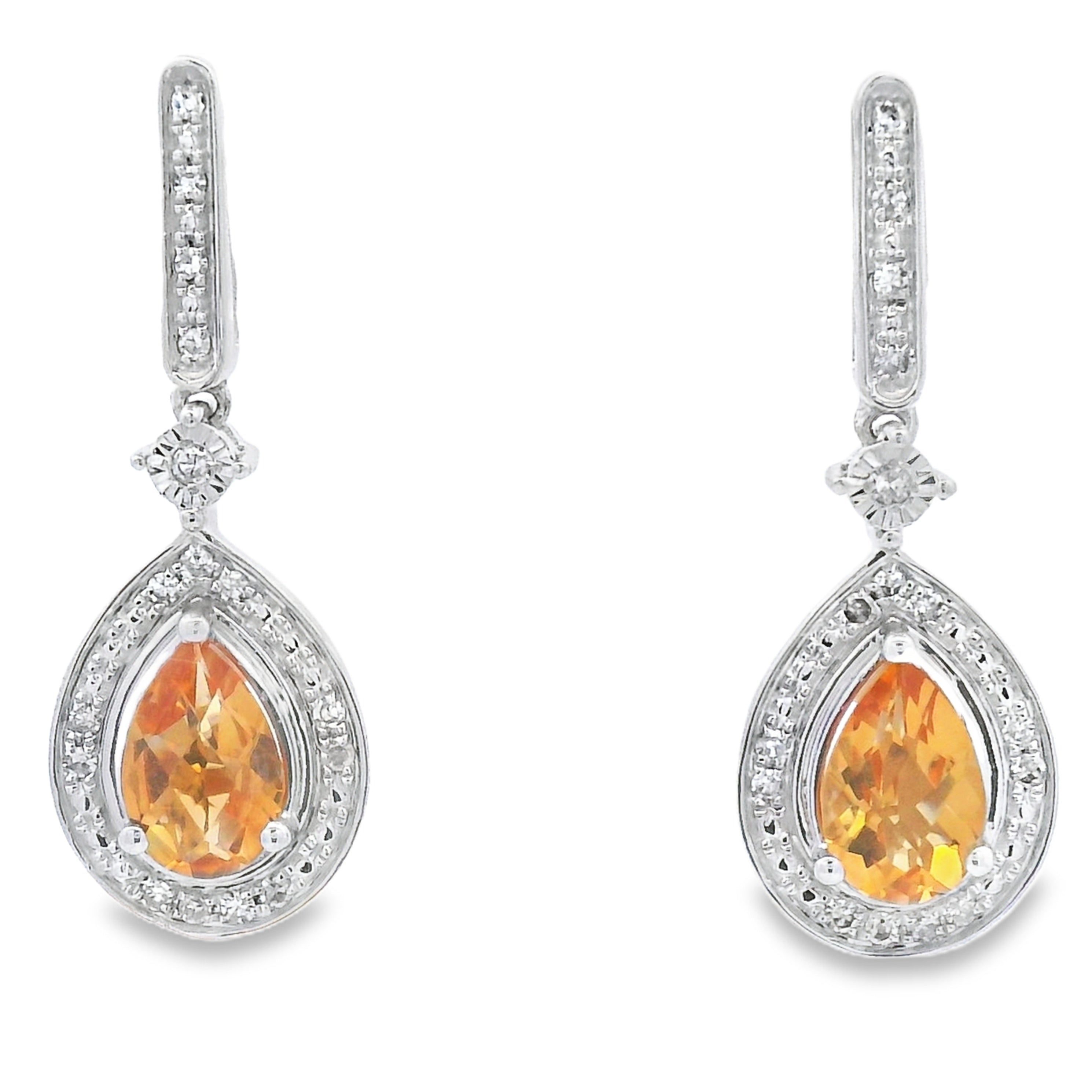 .89ct Citrine Diamond Dangle Earrings 10KT White Gold by Bids.com