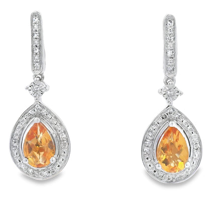 .89ct Citrine Diamond Dangle Earrings 10KT White Gold by Bids.com