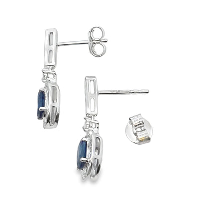 1.40ct Sapphire Diamond Dangle Earrings 10KT White Gold by Bids.com