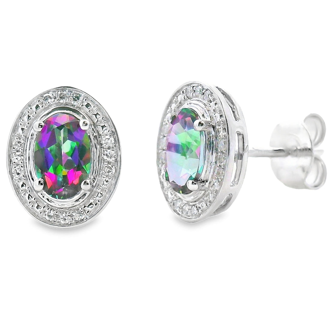 Mystic Fire Topaz Diamond Earrings 10KT White Gold by Bids.com