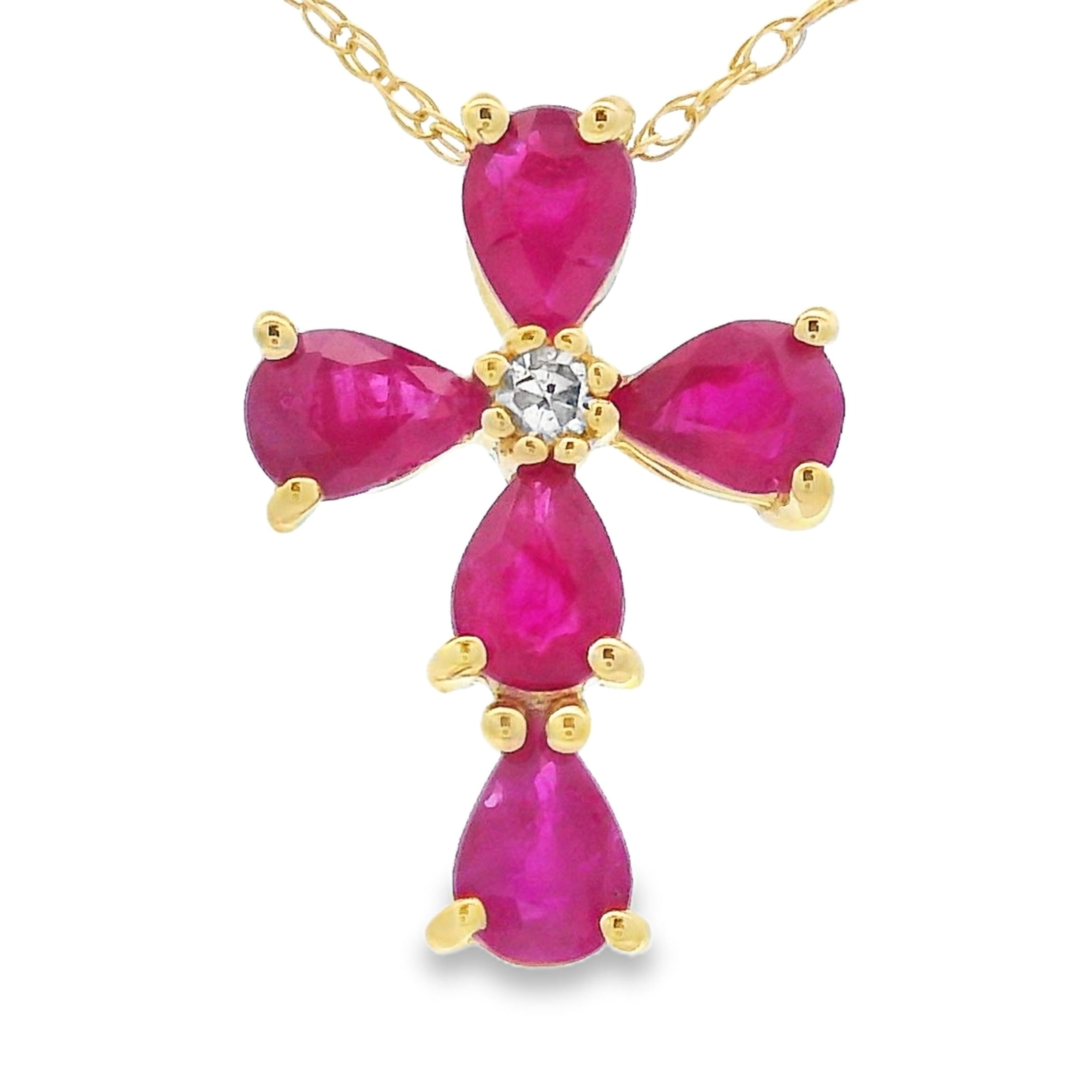 Ruby Diamond Cross Religious Pendant 10KT Yellow Gold by Bids.com