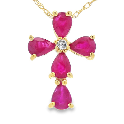 Ruby Diamond Cross Religious Pendant 10KT Yellow Gold by Bids.com