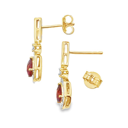 1.06ct Garnet Diamond Dangle Earrings 10KT Yellow Gold by Bids.com