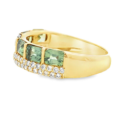 Green Sapphire Fashion band rings 14KT Yellow Gold