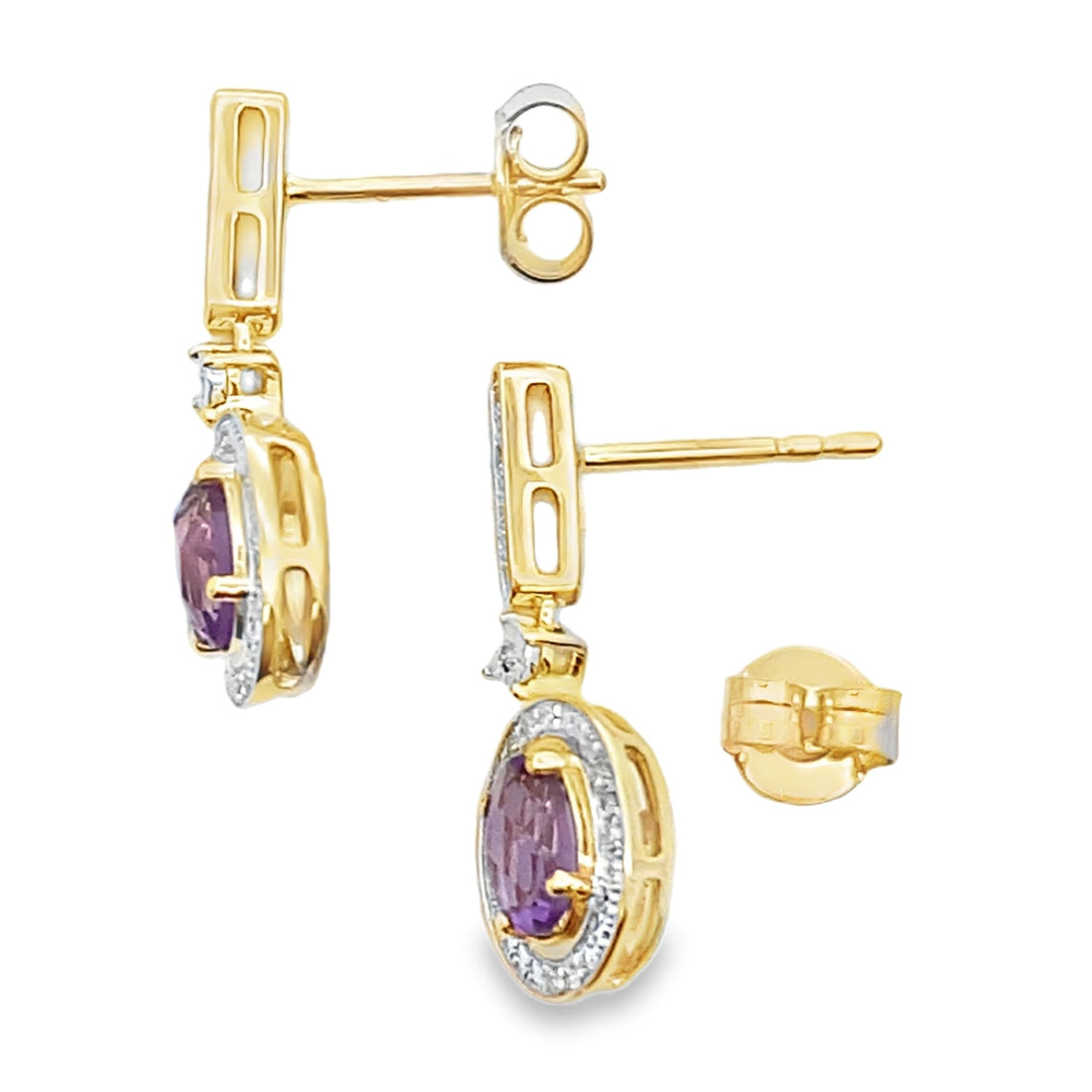 .93ct Amethyst Diamond Dangle Earrings 10KT Yellow Gold by Bids.com