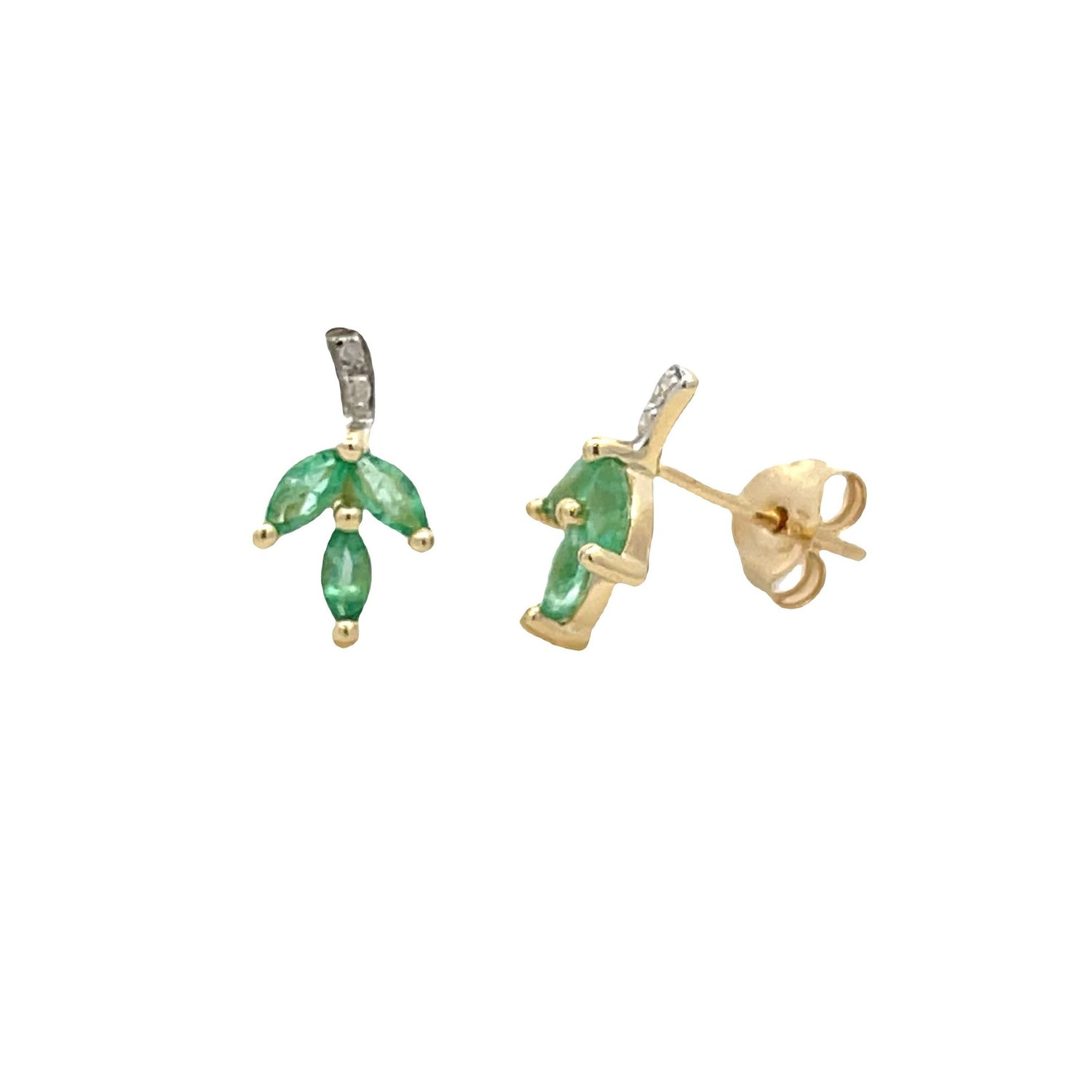 Natural .39ct Emerald Diamond Earrings 10KT Yellow Gold by Bids.com