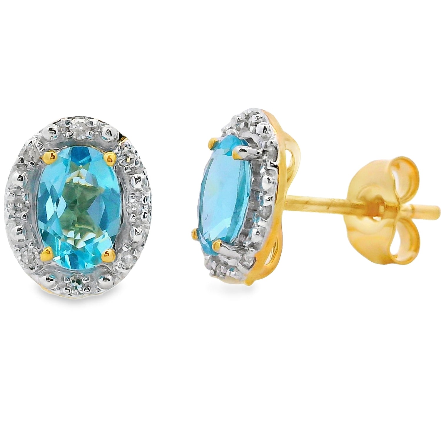 1.25ct Blue Topaz Diamond Earrings 10KT Yellow Gold by Bids.com