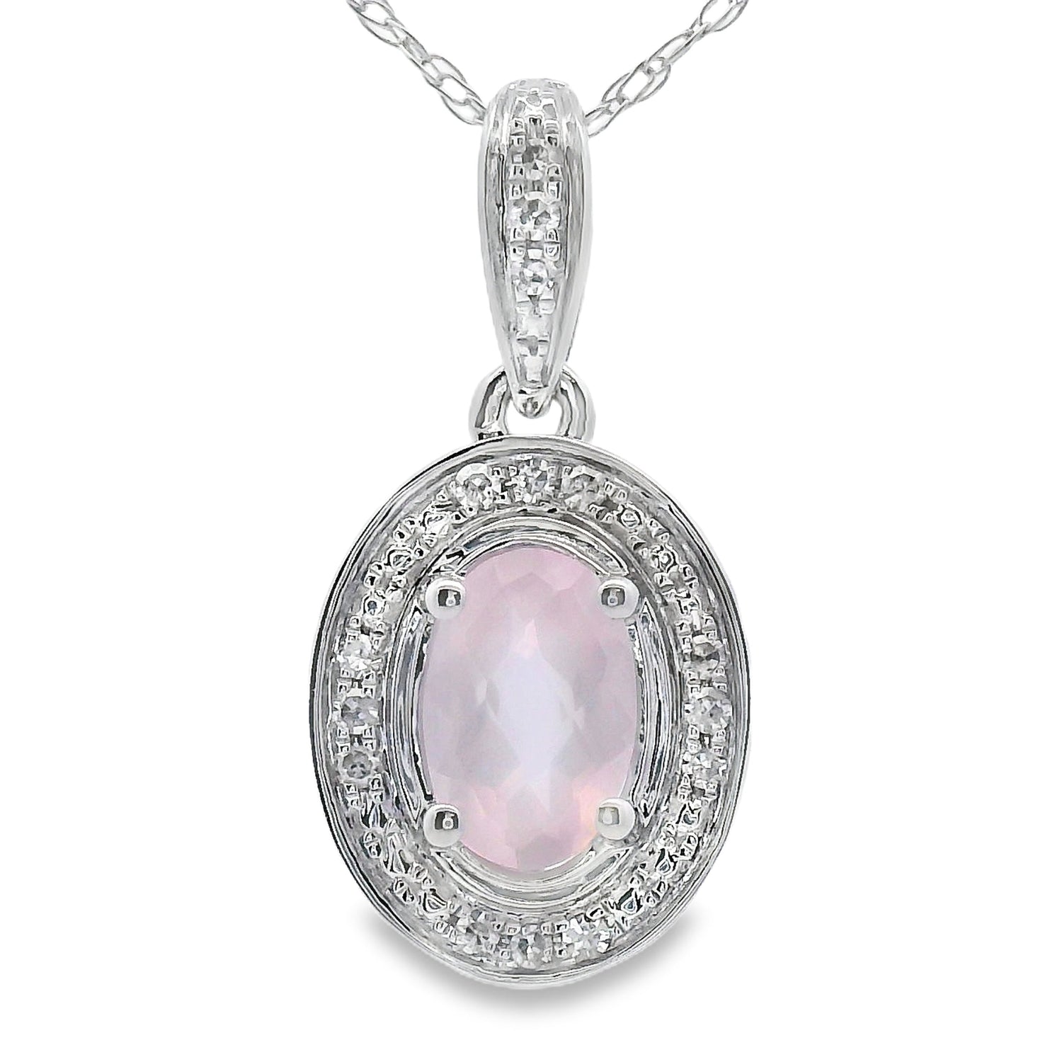 Rose Quartz Diamond Fashion Pendants 10KT White Gold by Bids.com