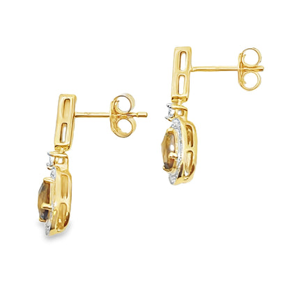 .88ct Quartz Diamond Dangle Earrings 10KT Yellow Gold by Bids.com