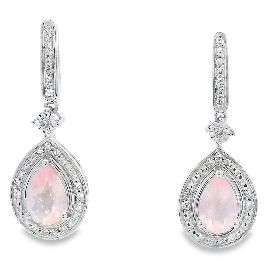 Rose Quartz Diamond Dangle Earrings 10KT White Gold by Bids.com