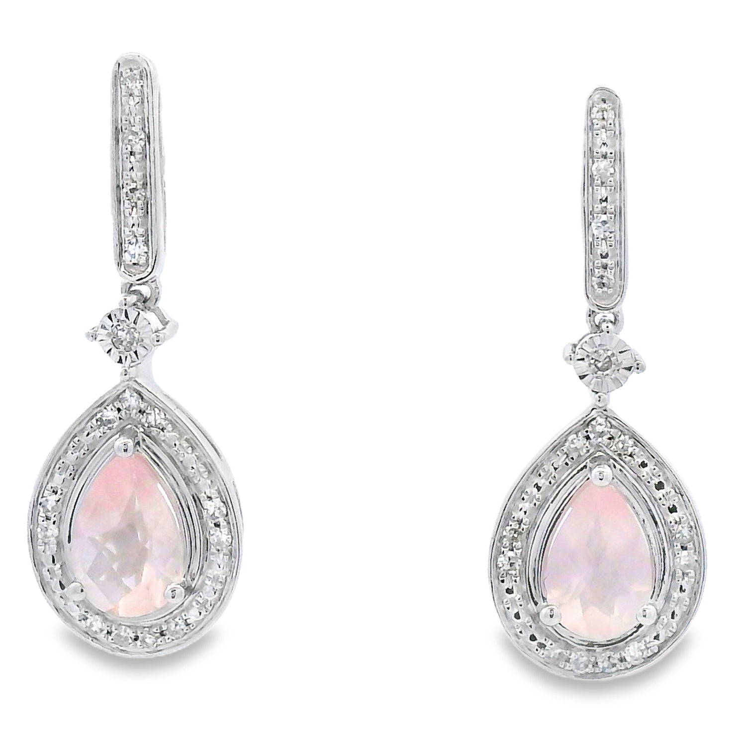 Rose Quartz Diamond Dangle Earrings 10KT White Gold by Bids.com