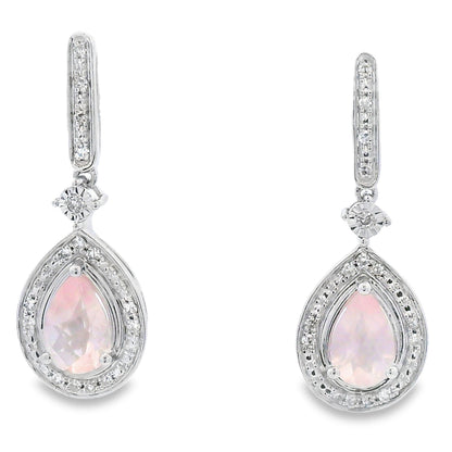 Rose Quartz Diamond Dangle Earrings 10KT White Gold by Bids.com