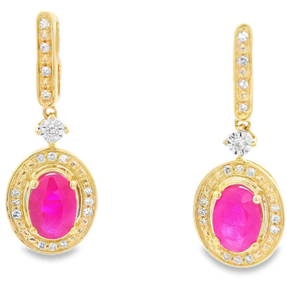 1.40ct Ruby Diamond Dangle Earrings 10KT Yellow Gold by Bids.com