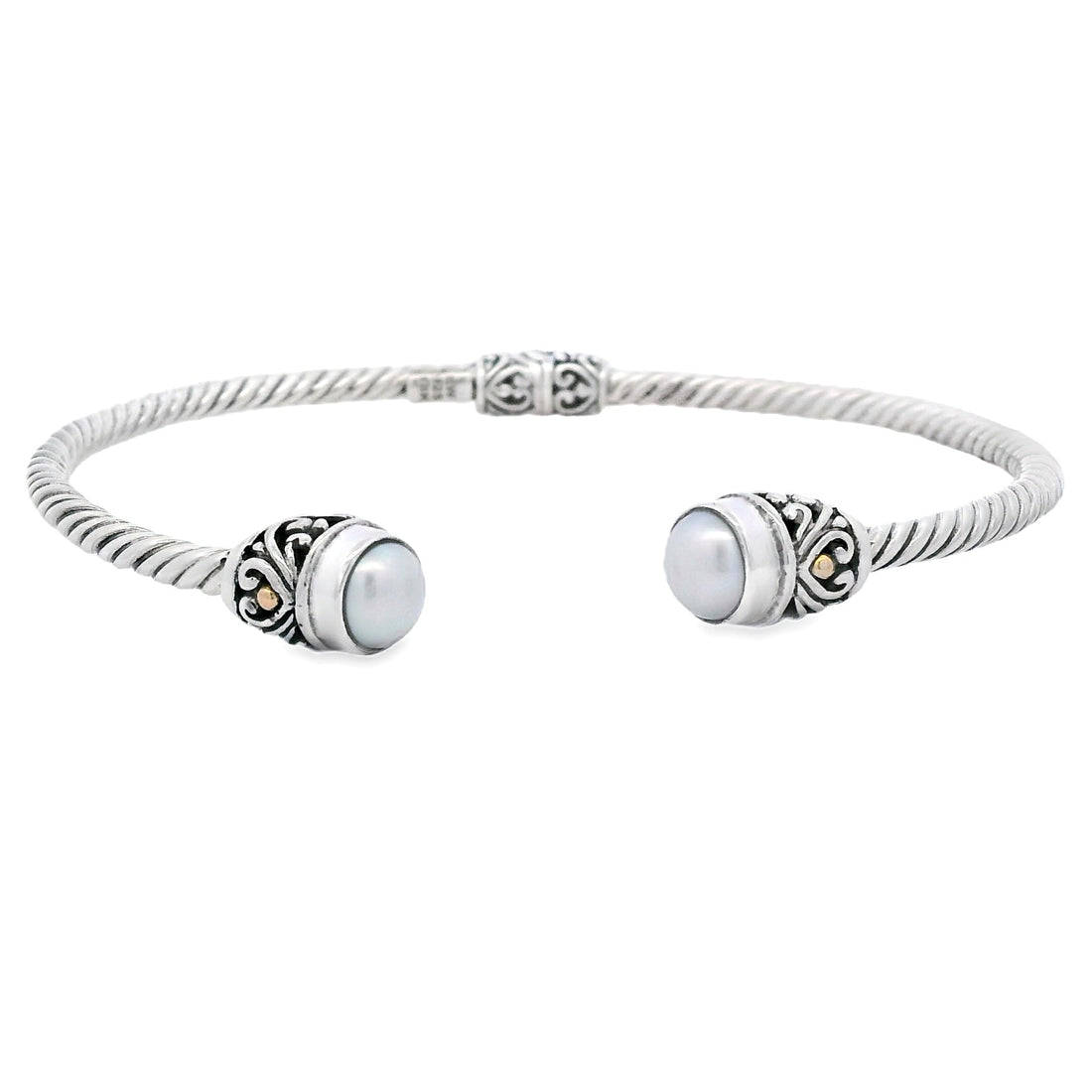 Pearl Bangle Bracelet Sterling Silver 18KT Gold by Bids.com