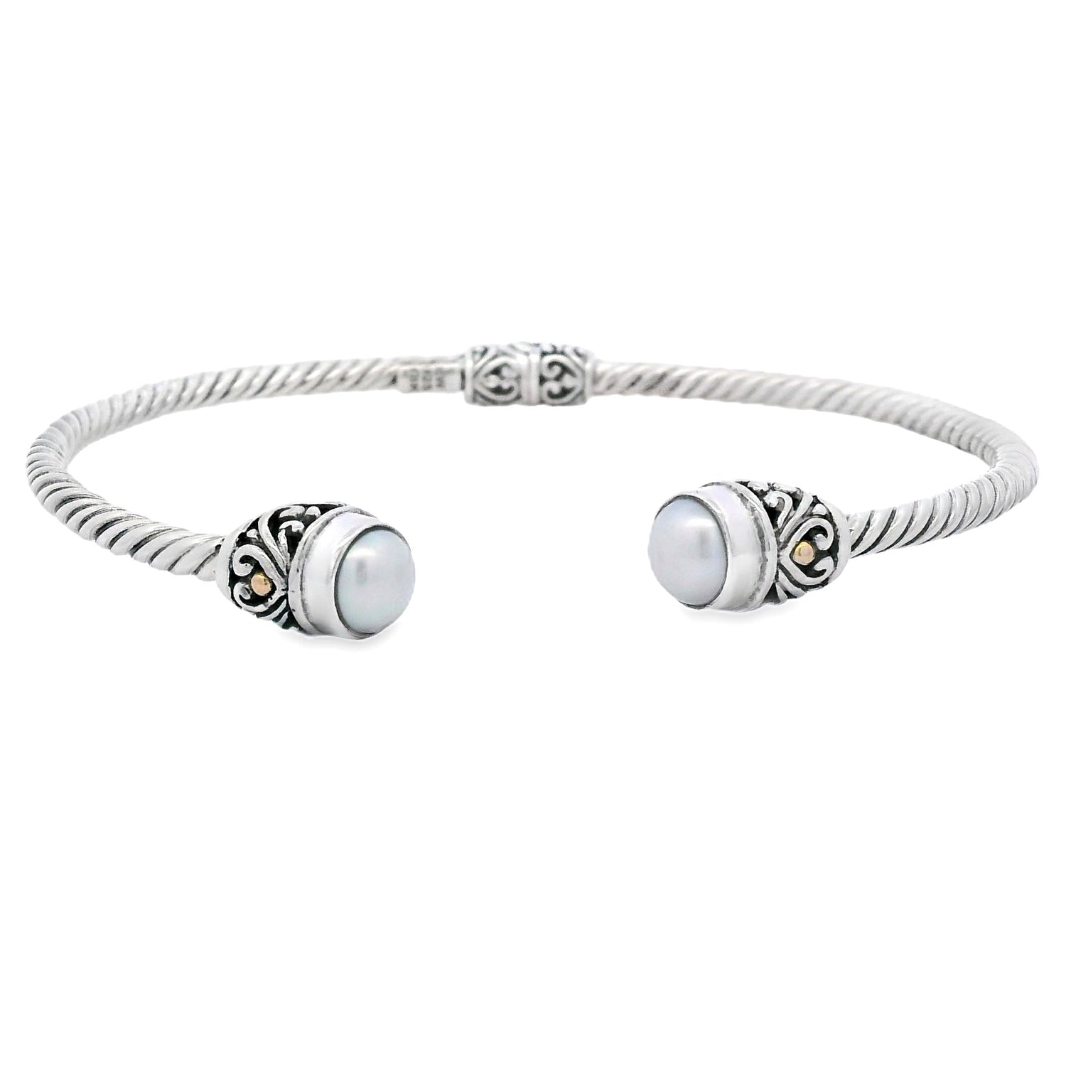 Pearl Bangle Bracelet Sterling Silver 18KT Gold by Bids.com
